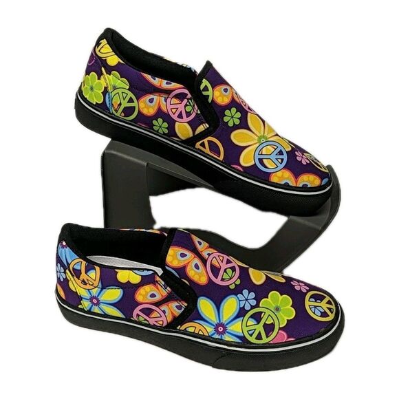Yes We Vibe Classic Slip-On Shoes Purple Peace Flower Fashion Unisex M8 / W10 M - Picture 1 of 10